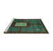 Sideview of Machine Washable Abstract Turquoise Modern Area Rugs, wshabs5049turq