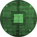 Round Machine Washable Abstract Emerald Green Modern Area Rugs, wshabs5049emgrn