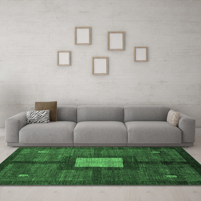 Machine Washable Abstract Emerald Green Modern Area Rugs in a Living Room,, wshabs5049emgrn