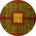 Round Abstract Yellow Modern Rug, abs5049yw