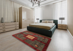 Abstract Red Modern Rug in a Bedroom, abs5049