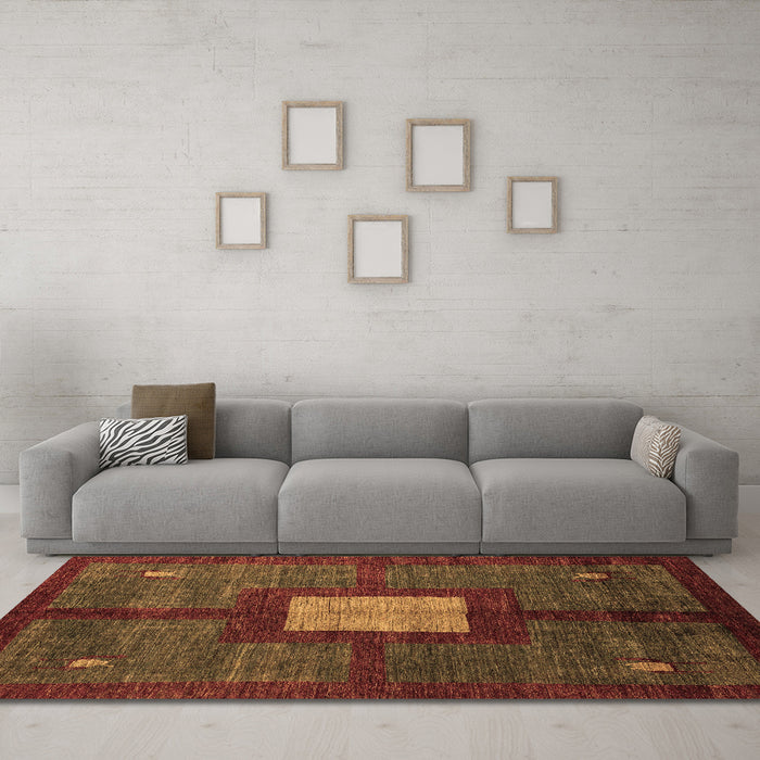 Machine Washable Abstract Brown Modern Rug in a Living Room,, wshabs5049brn
