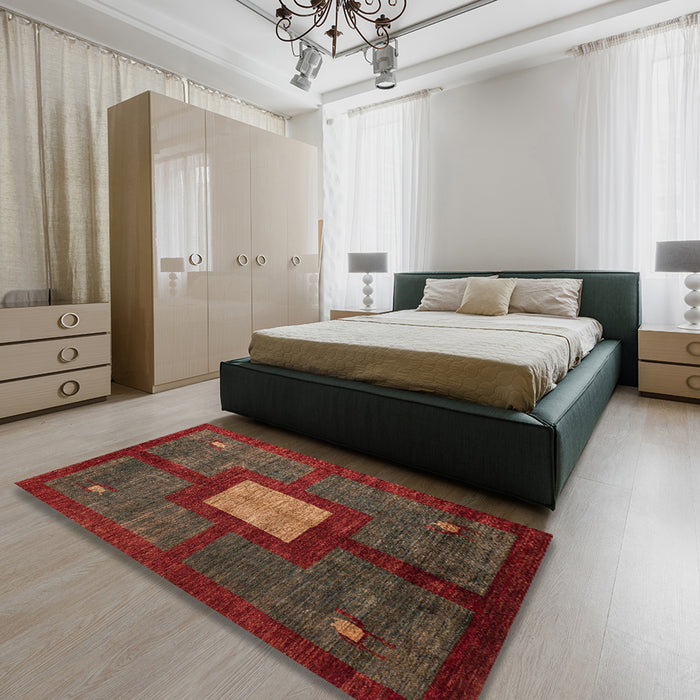 Machine Washable Abstract Tomato Red Rug in a Bedroom, wshabs5049