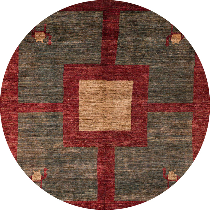 Round Machine Washable Abstract Tomato Red Rug, wshabs5049