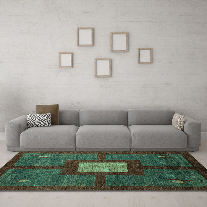 Machine Washable Abstract Turquoise Modern Area Rugs in a Living Room,, wshabs5049turq
