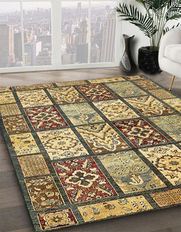 Abstract Chrome Gold Yellow Modern Rug in Family Room, abs504
