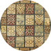 Round Abstract Chrome Gold Yellow Modern Rug, abs504