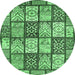 Round Machine Washable Abstract Emerald Green Modern Area Rugs, wshabs504emgrn