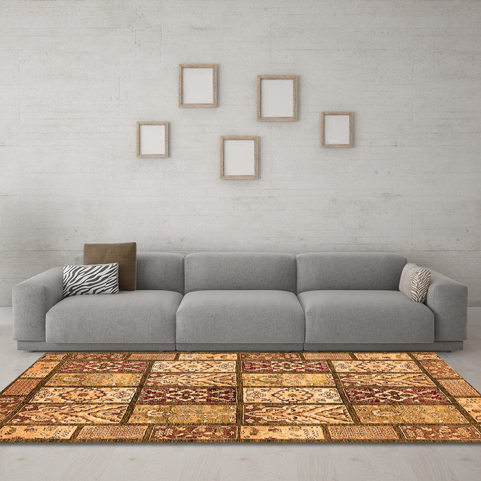 Machine Washable Abstract Orange Modern Area Rugs in a Living Room, wshabs504org