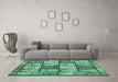 Machine Washable Abstract Turquoise Modern Area Rugs in a Living Room,, wshabs504turq