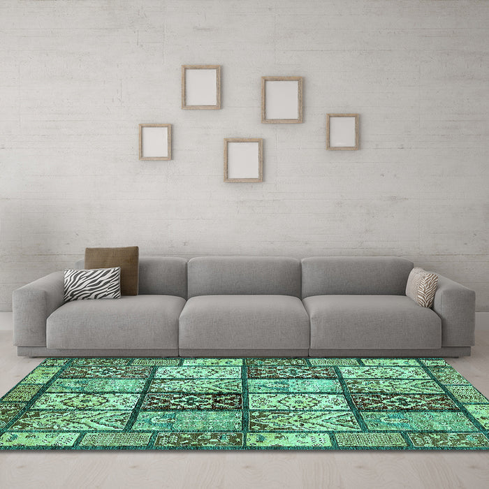 Machine Washable Abstract Turquoise Modern Area Rugs in a Living Room,, wshabs504turq