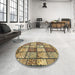 Round Abstract Chrome Gold Yellow Modern Rug in a Office, abs504