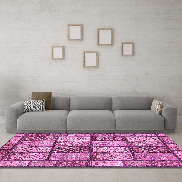 Machine Washable Abstract Pink Modern Rug in a Living Room, wshabs504pnk