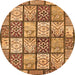 Round Machine Washable Abstract Orange Modern Area Rugs, wshabs504org