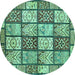 Round Machine Washable Abstract Turquoise Modern Area Rugs, wshabs504turq