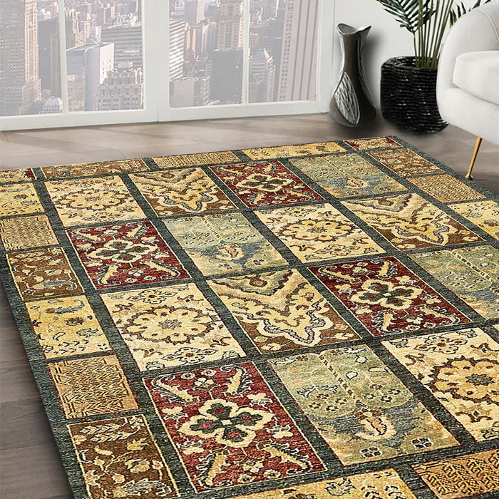 Machine Washable Abstract Chrome Gold Yellow Rug in a Family Room, wshabs504