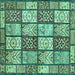 Square Machine Washable Abstract Turquoise Modern Area Rugs, wshabs504turq