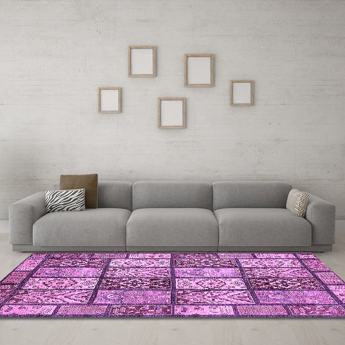 Machine Washable Abstract Purple Modern Area Rugs in a Living Room, wshabs504pur