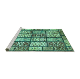 Sideview of Machine Washable Abstract Turquoise Modern Area Rugs, wshabs504turq