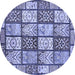 Round Machine Washable Abstract Blue Modern Rug, wshabs504blu