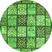 Round Machine Washable Abstract Green Modern Area Rugs, wshabs504grn