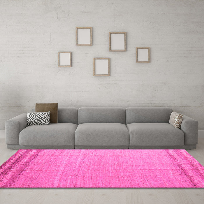 Machine Washable Solid Pink Modern Rug in a Living Room, wshabs5050pnk