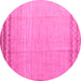 Round Machine Washable Solid Pink Modern Rug, wshabs5050pnk