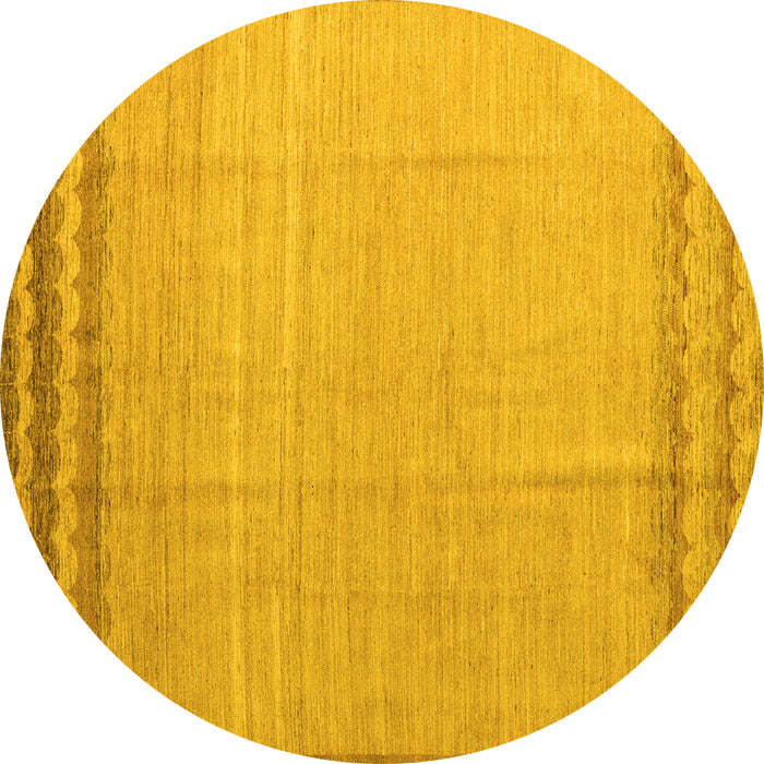 Round Machine Washable Solid Yellow Modern Rug, wshabs5050yw