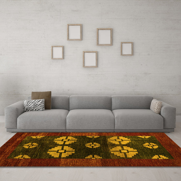 Machine Washable Abstract Yellow Modern Rug in a Living Room, wshabs5051yw