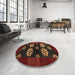 Round Machine Washable Abstract Dark Red Rug in a Office, wshabs5051