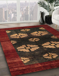 Abstract Dark Red Modern Rug, abs5051