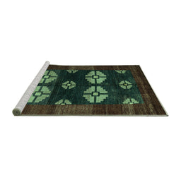 Sideview of Machine Washable Abstract Turquoise Modern Area Rugs, wshabs5051turq