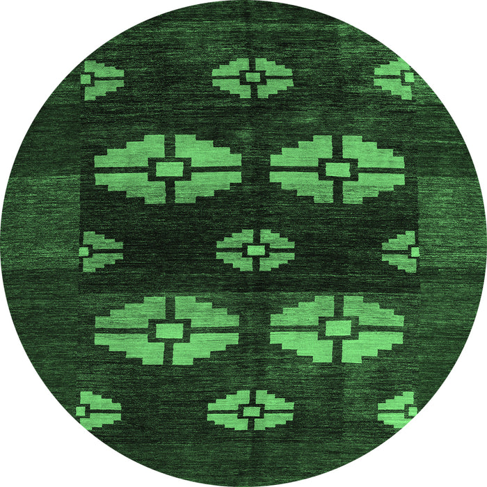 Round Abstract Emerald Green Modern Rug, abs5051emgrn
