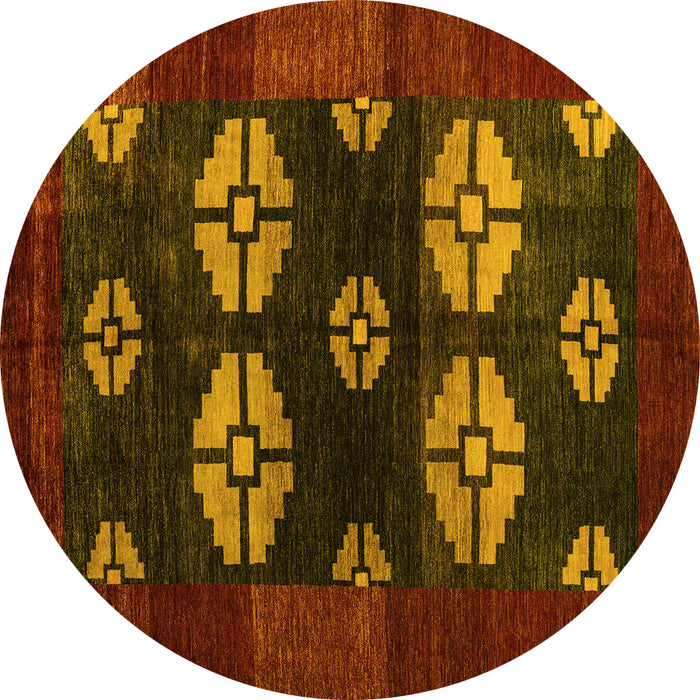 Round Abstract Yellow Modern Rug, abs5051yw