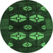 Round Machine Washable Abstract Emerald Green Modern Area Rugs, wshabs5051emgrn