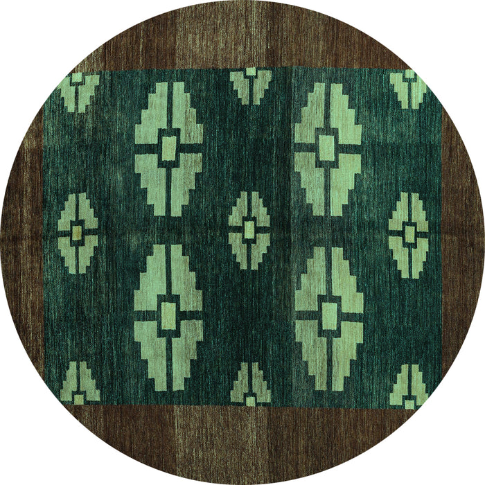 Round Abstract Turquoise Modern Rug, abs5051turq
