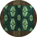 Round Abstract Turquoise Modern Rug, abs5051turq