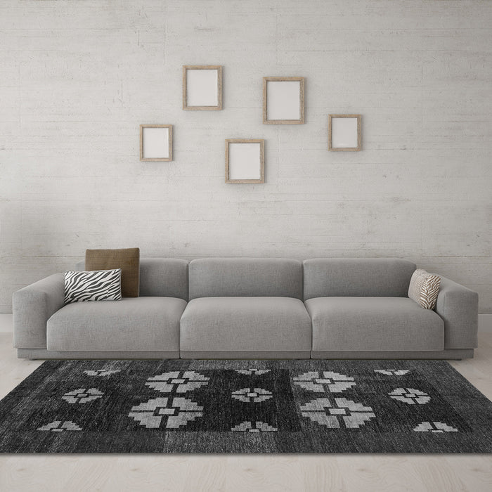 Machine Washable Abstract Gray Modern Rug in a Living Room,, wshabs5051gry