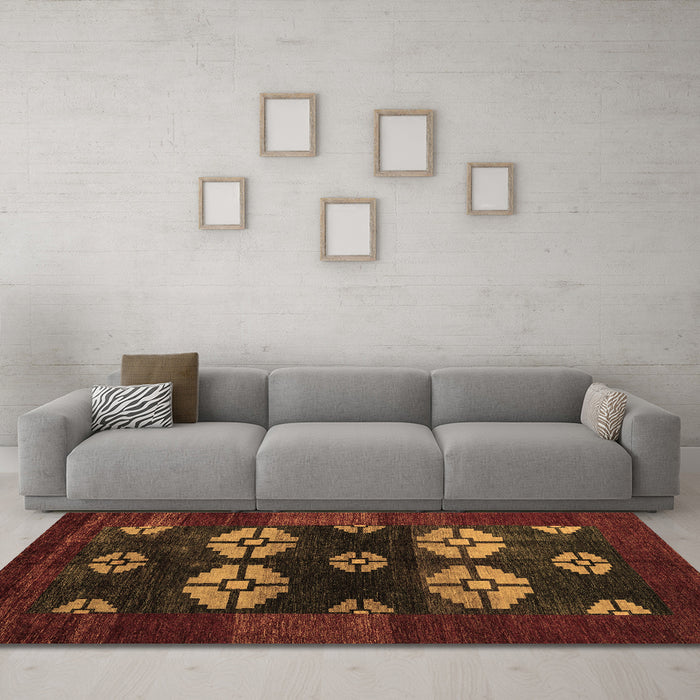Machine Washable Abstract Brown Modern Rug in a Living Room,, wshabs5051brn