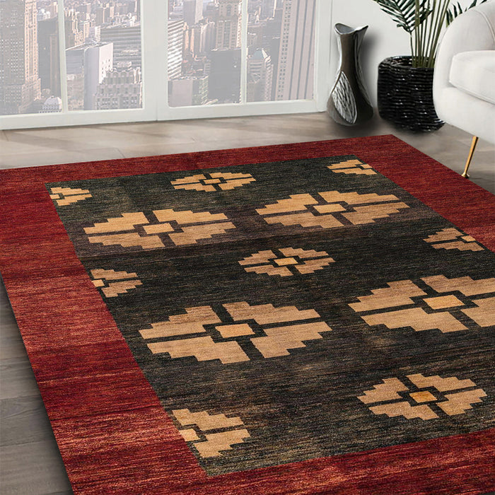 Abstract Dark Red Modern Rug in Family Room, abs5051