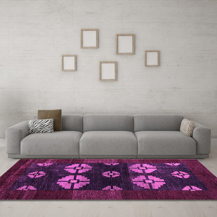 Machine Washable Abstract Purple Modern Area Rugs in a Living Room, wshabs5051pur