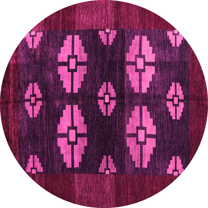 Round Machine Washable Abstract Pink Modern Rug, wshabs5051pnk