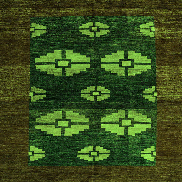 Square Machine Washable Abstract Green Modern Area Rugs, wshabs5051grn