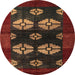 Round Abstract Dark Red Modern Rug, abs5051