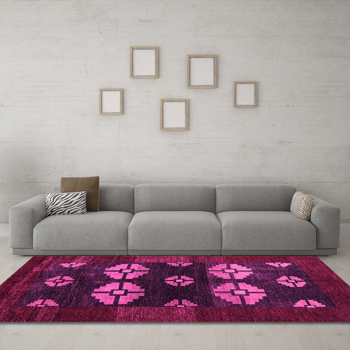 Machine Washable Abstract Pink Modern Rug in a Living Room, wshabs5051pnk