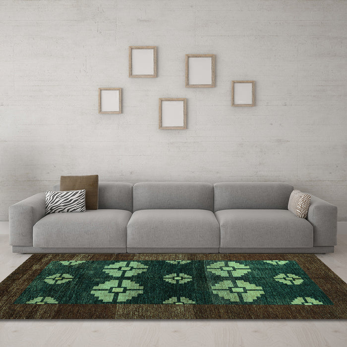 Machine Washable Abstract Turquoise Modern Area Rugs in a Living Room,, wshabs5051turq