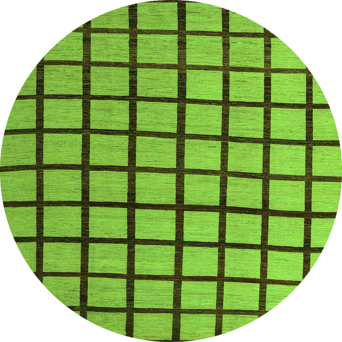 Round Machine Washable Checkered Green Modern Area Rugs, wshabs5052grn