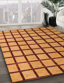 Abstract Dark Orange Checkered Rug in Family Room, abs5052