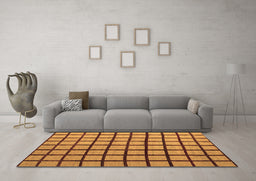 Machine Washable Checkered Brown Modern Rug in a Living Room,, wshabs5052brn