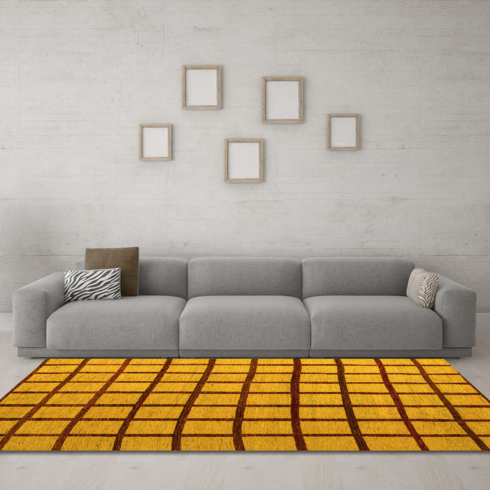 Machine Washable Checkered Yellow Modern Rug in a Living Room, wshabs5052yw